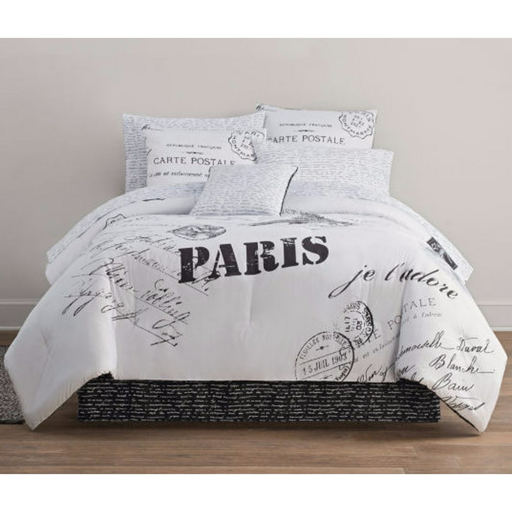 Paris, Eiffel Tower, Black & White Postcard Reversible Twin Comforter