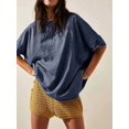 thumbnail image 2 of Women Crew‑Neck Oversized Short‑Sleeve T‑Shirt, Loose Drop‑Shoulder Side‑Slit Hem Casual Summer Tunic Blouse Tops, 2 of 15