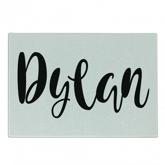 Dylan Cutting Board, Monochrome Arrangement of Letters Font Design Hand Drawn Typography, Decorative Tempered Glass Cutting and Serving Board, Small Size, Black and White, by Ambesonne