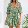 thumbnail image 1 of WILLBEST Dresses et Combinaison Robe Plissée à Volants à Manches en V à Fleurs pour Femmes, 1 of 4