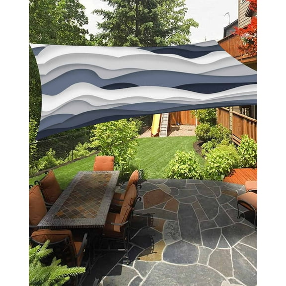 Sun Shade Sail 14x18Ft Gradient Ocean Waves Dark Blue Gradient Waves Uv Block Sunshade Canopy Outdoor Shade Cover Rectangle Shade Cloth For Patio Garden Yard Deck Pergola