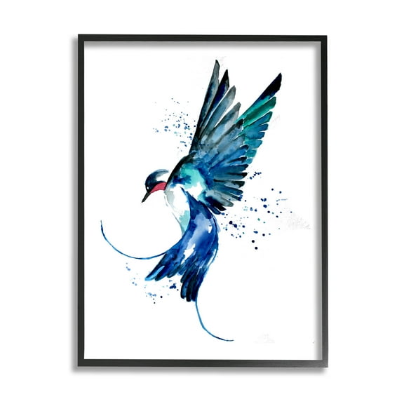 Blue Bird Flying Wings Animals & Insects Graphic Art Black Framed Art Print Wall Art