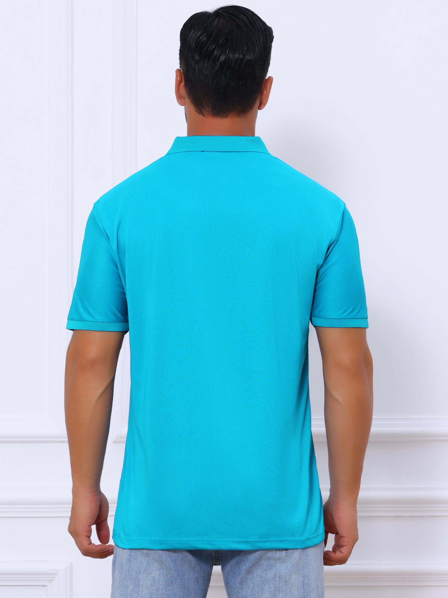 DARING DIVA Men's Solid Stretch Short Sleeve Slim Fit Golf Shirt L Bright Blue
