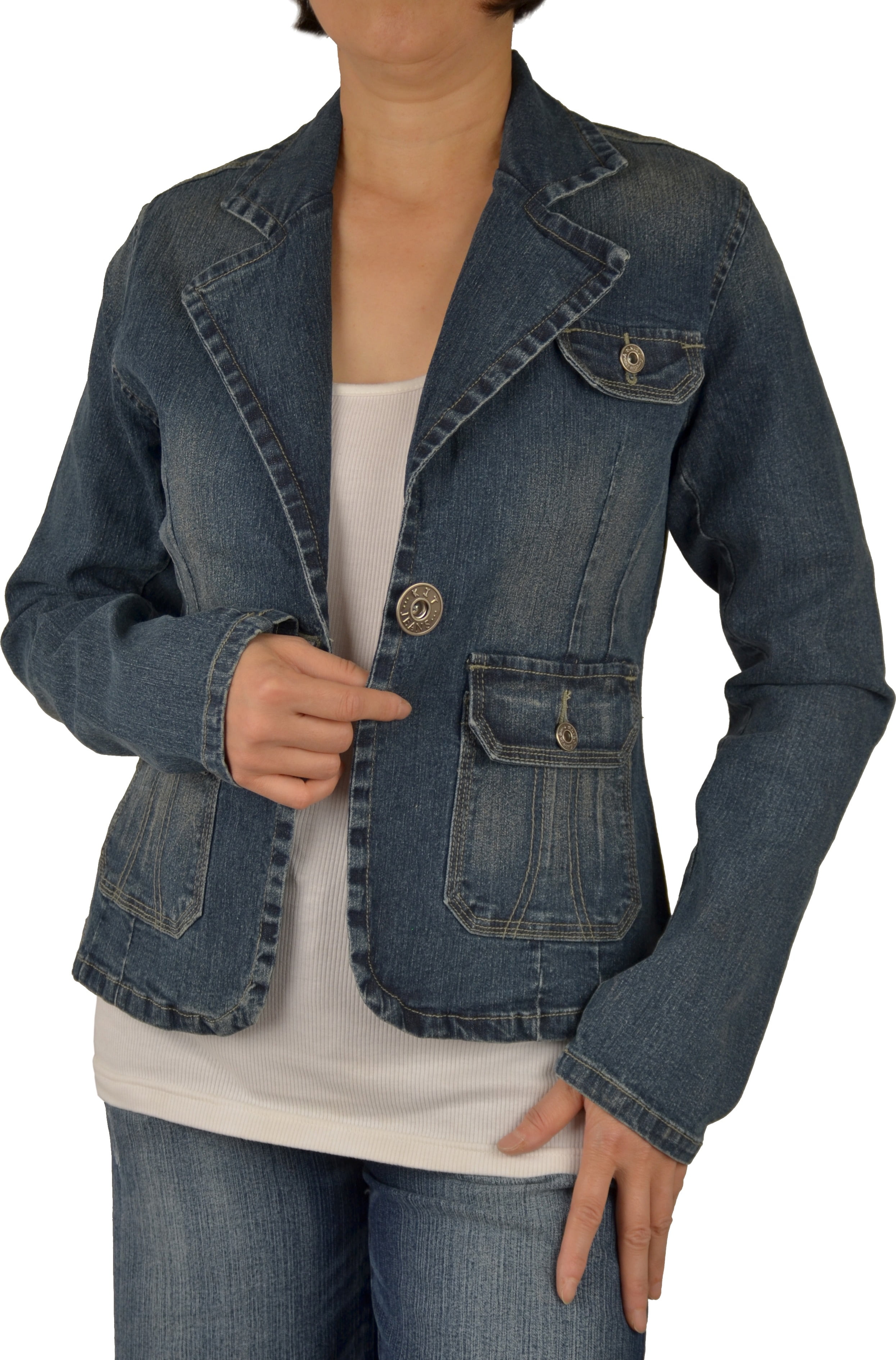 Womens Blue Color Stretch Denim Jean Blazer LDJ10DSUS