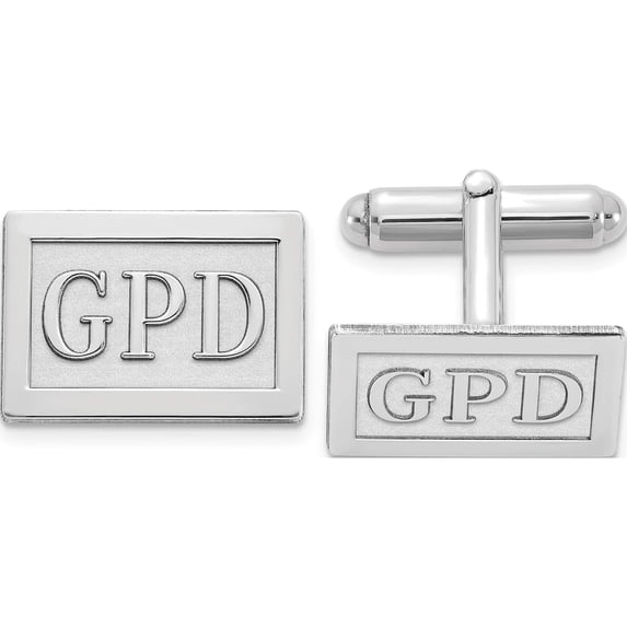 14K White Gold 14Kw Rectangle Raised Letters Monogram Cuff Links (14 X 19) Made In United States xna614w