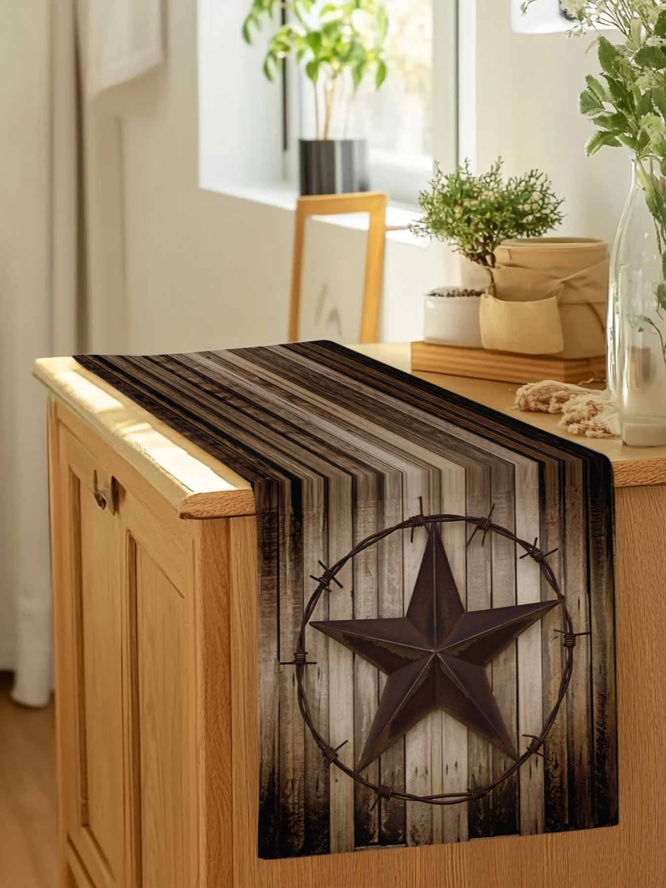 Western Star Farm Retro Wood Board Table Runner 90 Inches Long, Country Style Table Runners Tabletop Scarf Kitchen Dining Tables Decoration for Home Party Indoor Outdoor