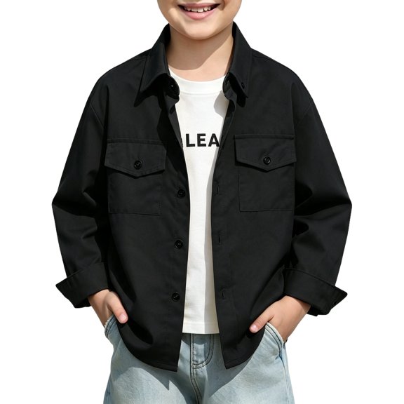 Grblisyd Boys Button Down Shirt Long Sleeve Formal Uniform Dress Shirt Kids Breathable Collared T Shirt with Chest Pocket Casual Back to School Clothes