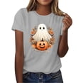 thumbnail image 6 of Wiyuqeen Women Fall Halloween Crew Neck Shirt Thanksgiving Casual Tee Funny Spooky Season Family Party Celebration Short Sleeve Pumpkin Ghosts Top Holiday, 6 of 7