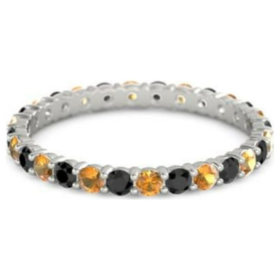 Citrine With Black Spinel Round 2.50 MM Eternity 925 Sterling Silver Women Stacking Ring