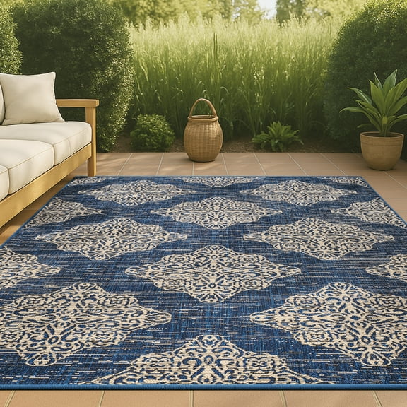 JONATHAN Y SANTA MONICA 4 x 6 Area Rug, Tuscany Ornate Medallions - Navy/Beige, SMB121A-4