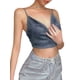 thumbnail image 4 of Txlixc Blusa de verano para mujeres, correas de espaguetis brillantes, negras cuello V de corte bajo para niñas Txlixc moda, 4 of 8