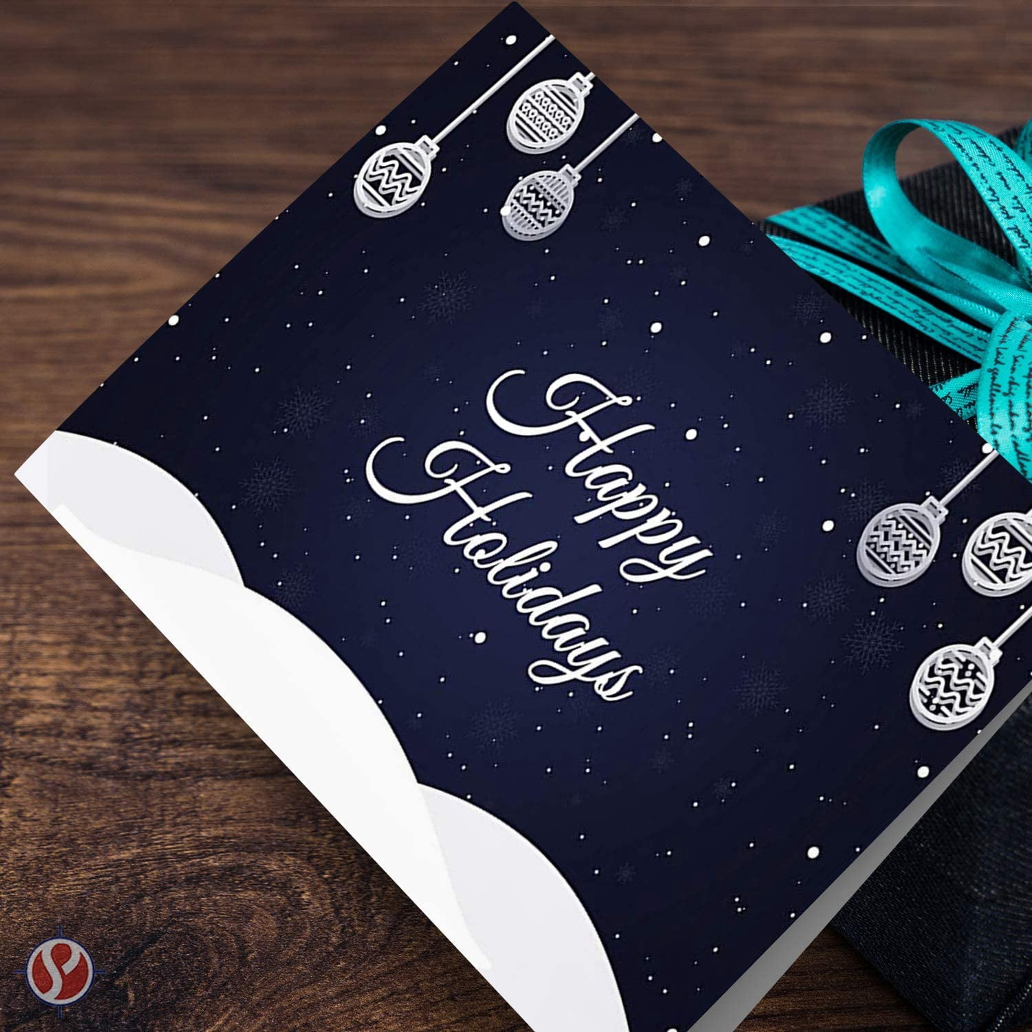 Blue Happy Holidays – Blank Fold Over Greetings Cards & Envelopes – for Christmas and New Year’s Gifts and Presents | 25 Cards and 25 Envelopes per Pack | 5 x 7” (When Folded)