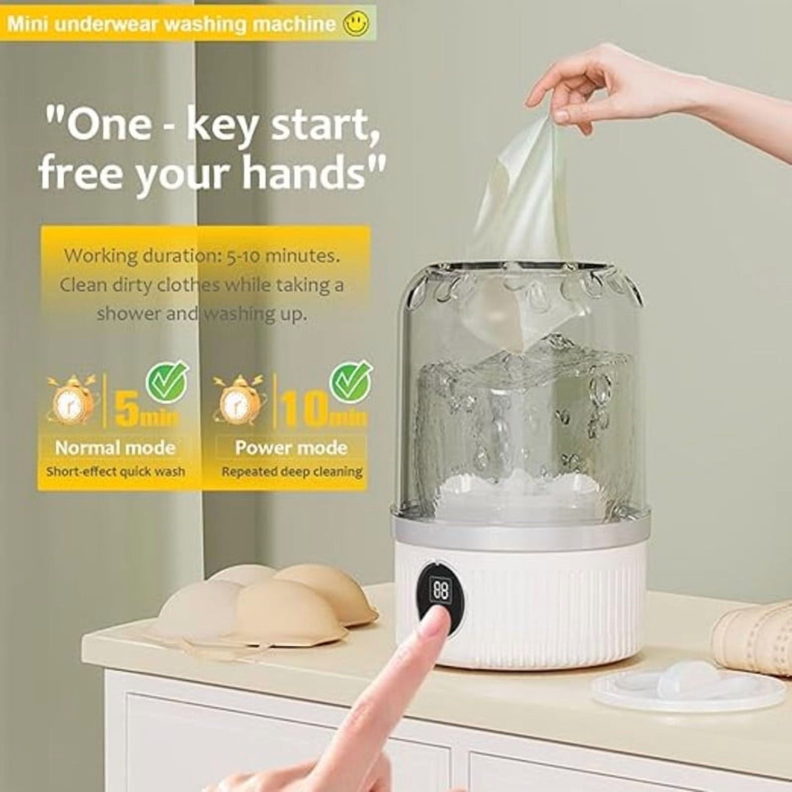 OFEFE Portable Mini Washing Machine - 2025 Upgraded Underwear Washer with Ultrasonic Cleaning, Rechargeable Cordless Laundry Cup for Bra, Socks, Delicates (Fully Automatic)