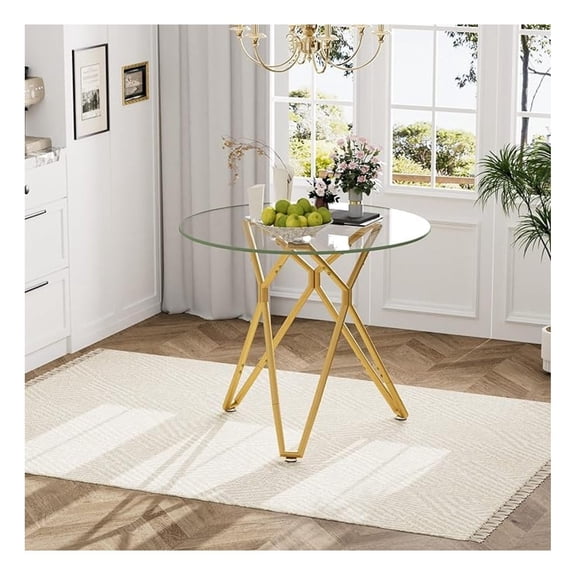 35.4" Round Glass Dining Table for 2-4 People, Small Space Tempered Glass with Metal Legs, Modern Kitchen Table for Dining Room, Living Room, Office
