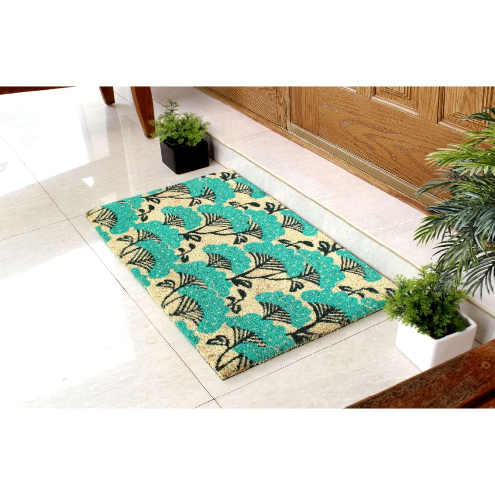 RugSmith Machine Tufted Blue Floral Indoor and Outdoor Coir Doormat, 18" x 30"