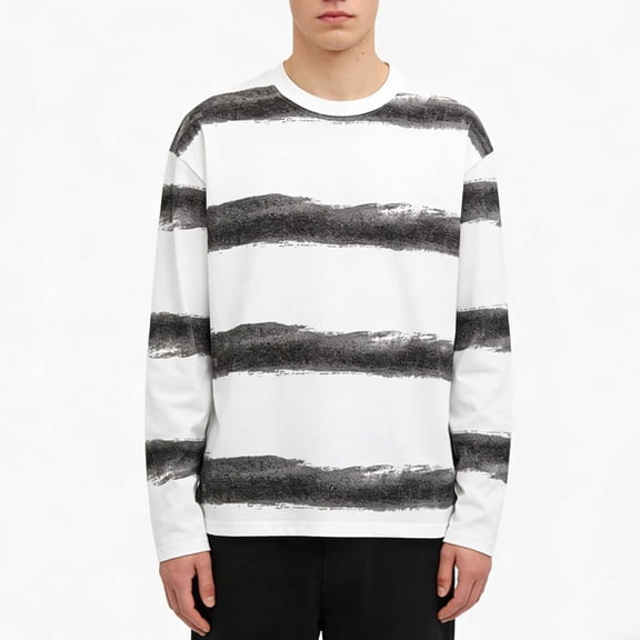 DayScoop Fashion T-Shirt for Men Casual T Shirt Fall Long Sleeve Striped Loose Sports Home Round-Neck Tops
