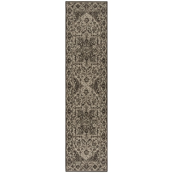 SAFAVIEH Linden Dania Medallion Indoor/Outdoor Runner Rug, Creme/Brown, 2'2" x 10'