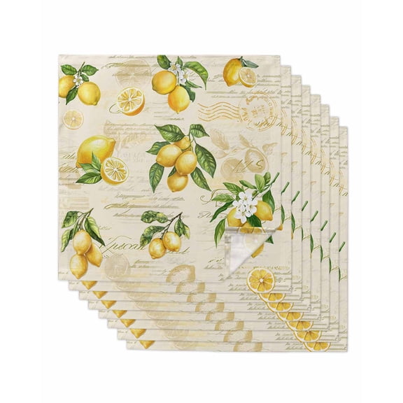 nqOlkjepod Yellow Lemons Cloth Napkins Set of 8 Reusable Dinner Napkins, Summer Botanical Fruit Leaves Country Cocktail Napkin Washable Table Napkins for Wedding/Holiday Party/Baby Shower 20"x20"