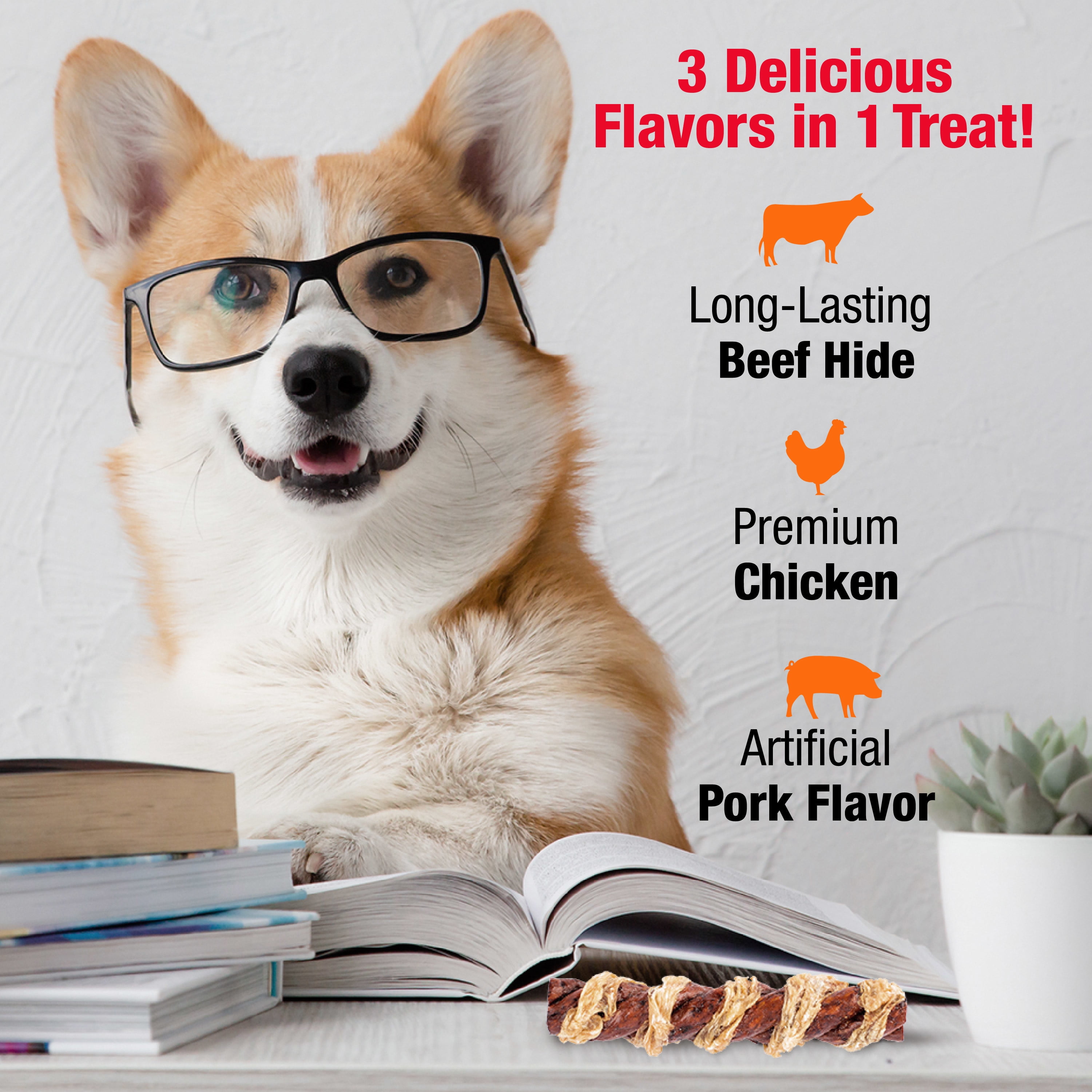 (3 pack) Good 'n' Fun Triple Flavor Crunchy Spirals Rawhide Dog Chews, 3 Count (4.2 oz.)