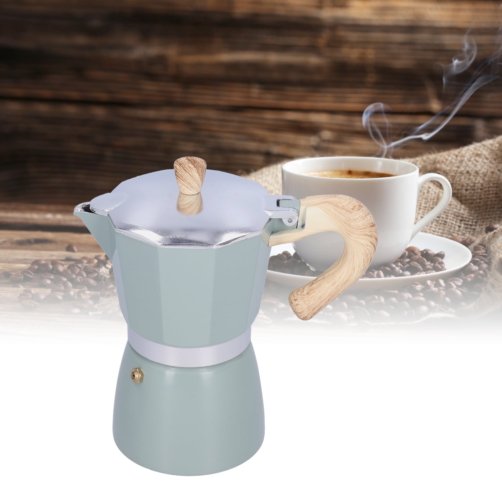 YAHHU 300ML 6-Cup Aluminum Stovetop Espresso Maker, Premium Classic Moka Pot Coffee Kettle for Gas and Camping Stoves, Authentic Italian Style Brewing, Cyan Blue Color (10.14 oz / 300 ml)