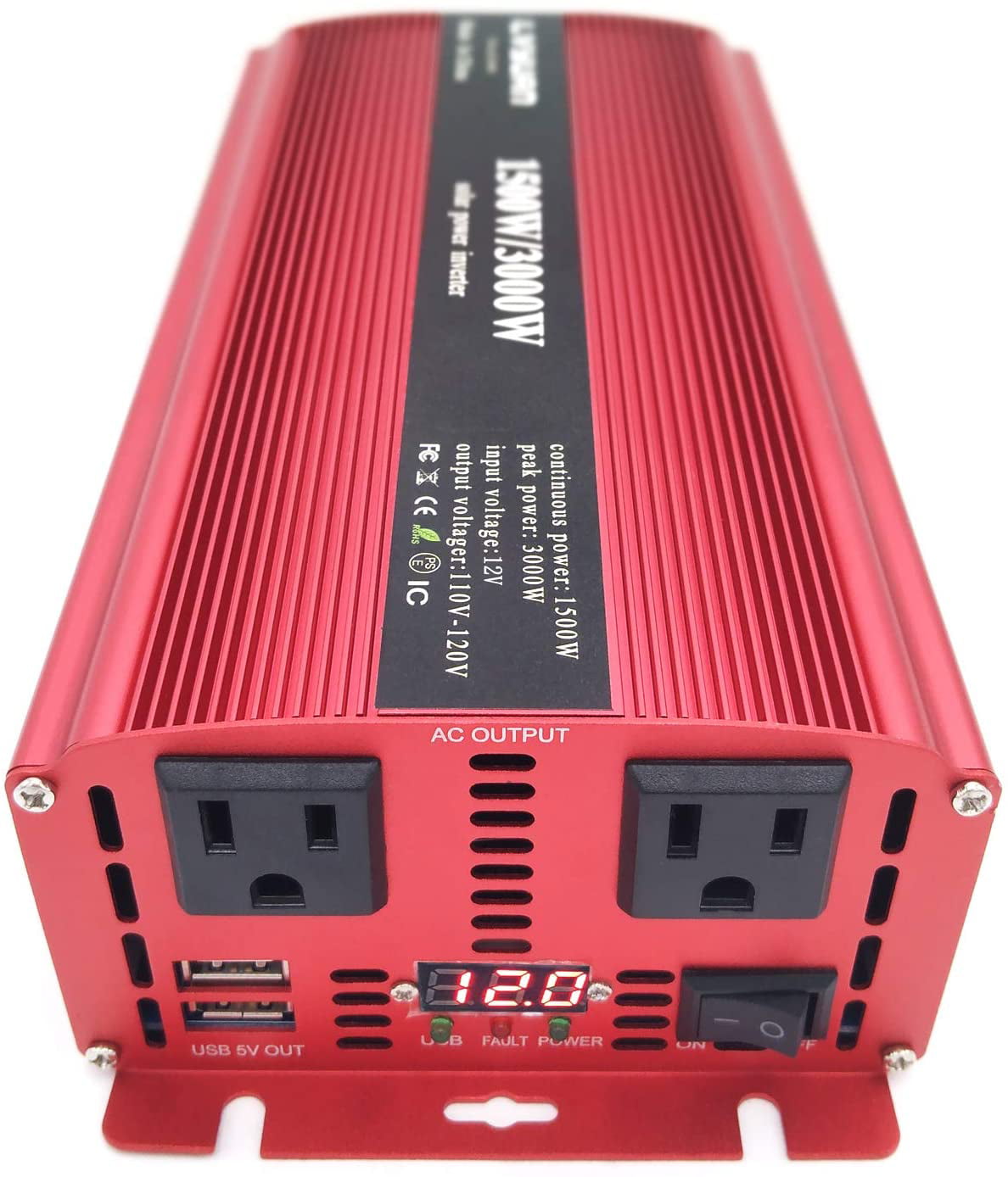 Yinleader 1500W/3000W Power Inverter Dual AC Outlets and Dual USB Charging Ports DC TO AC 24V TO 230V 240V Car Converter
