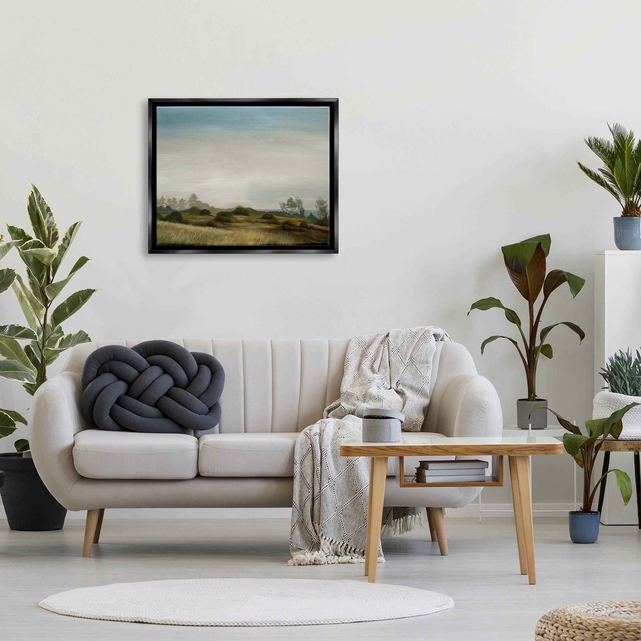 Stupell Industries Rural Hay Bales Landscape Painting Jet Black Floating Framed Canvas Print Wall Art, Design by Liz Jardine