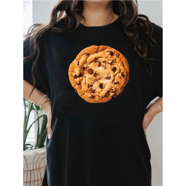 Women's Breathable T-Shirt with Unique Chocolate Chip Cookie Print - Comfort Fit, Casual Sporty Style, Round Neck Tee For Adult, Men, Women, Teen, Teenager, Adolescent, Youth