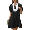 thumbnail image 5 of Short Sleeve Women Color Block V Neck Ruffle Mini Dress, 5 of 6