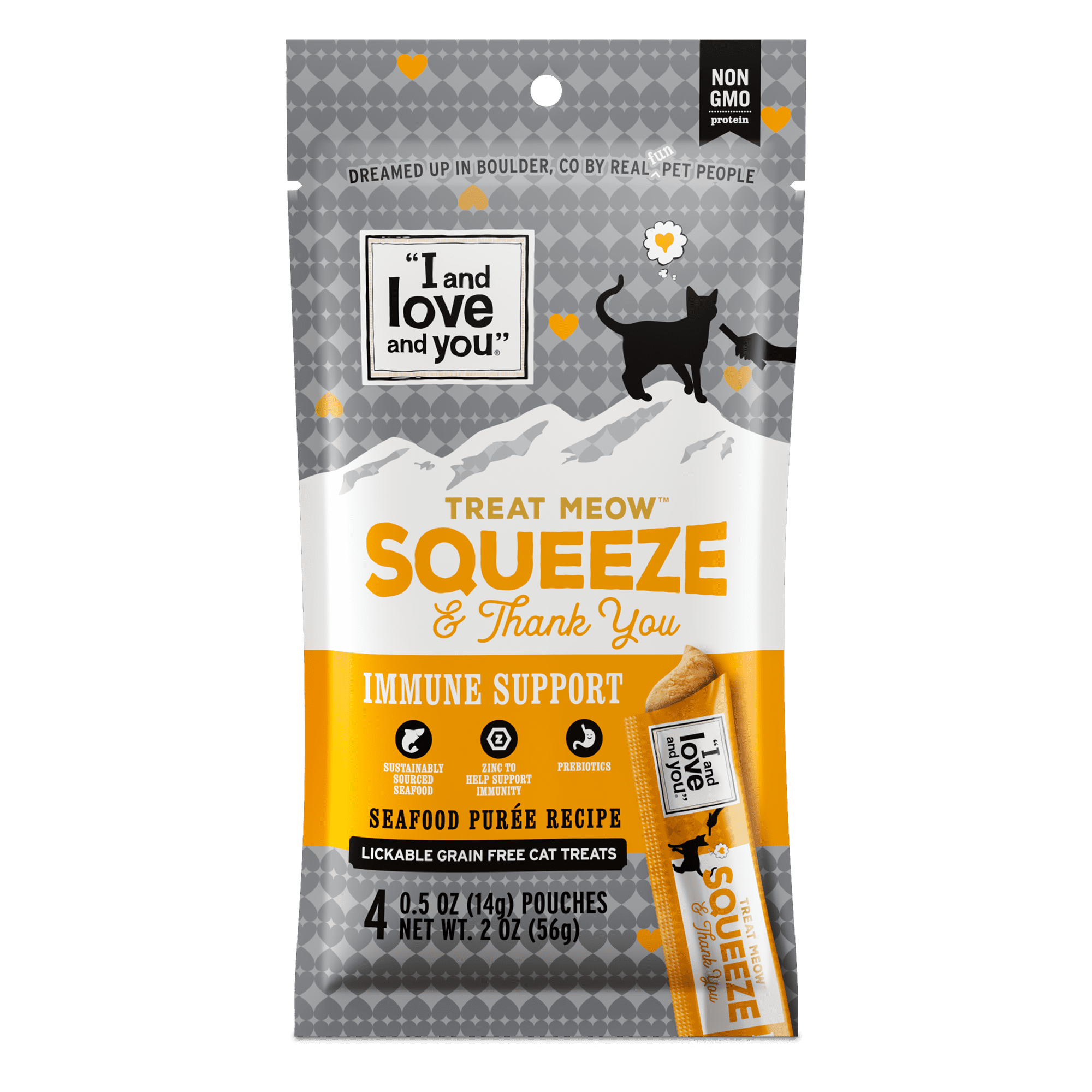 "I and love and you" Treat Meow Squeeze & Thank You Immune Support Cat Treat Purée