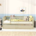 thumbnail image 2 of Natural Wood Daybed with Trundle, Full Size Platform Bed Frame with Guard Rails, 2 of 10