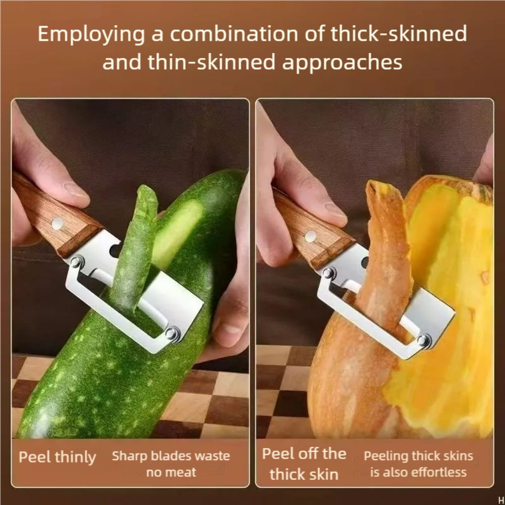 Vedaeyer Kitchen Multi-Function Stainless Steel Thickened Fruit Peeler Knife,Zero Snag Wooden Peeler,2-In-1 Multifunctional Design,Smooth, Ultra-Sharp Blade,Ideal For Kitchen Use