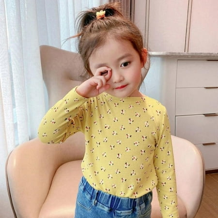 

Baby Girl Long Sleeves T-Shirt Top Kids Toddler Sweet Floral Blouse Bottomed Shirt Cotton High Elastic Tees Plain Shirt Clothes