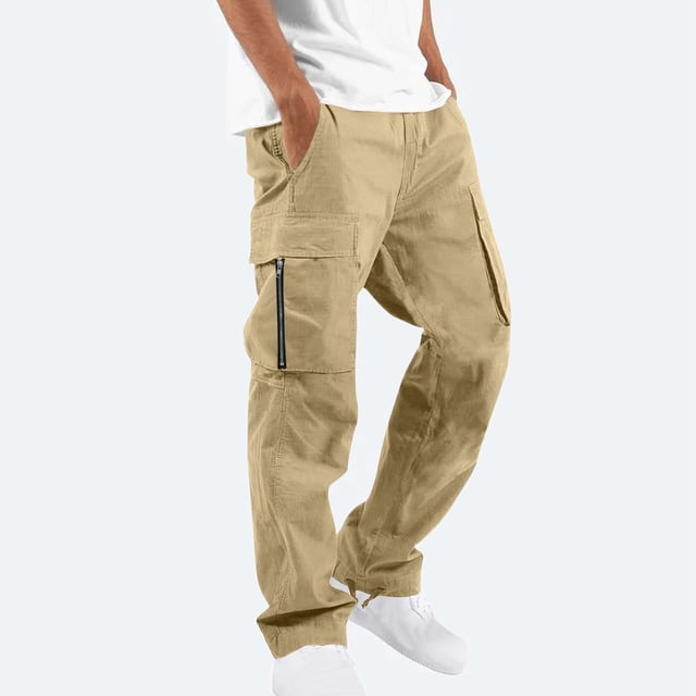 Pantalones cargo para hombre, estilo casual, con múltiples bolsillos, rectos, para exteriores, para fitness