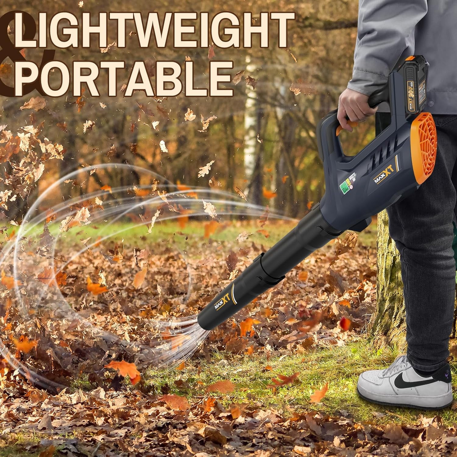 Cordless Leaf Blower, MAXXT 20V Battery Powered Blower with 2.0Ah Battery 90MPH 360CFM 3 Speed, Brushless Handheld Electric Leaf Blowers for Snow Blowing & Lawn Care Yard Cleaning