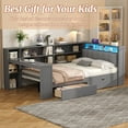thumbnail image 2 of Mirightone Full Platform Bed with Desk and Storage, Wood Daybed with Charging Station, Upholstered Headboard & Light for Teens Adults, Grey, 2 of 8