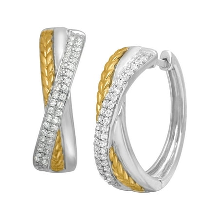 Duet 1/3 ct Diamond Hoop Earrings in Sterling Silver & 14kt Gold