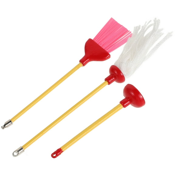 FRCOLOR Miniature Mop Plunger Broom 1/12 Dollhouse Cleaning Toys Pretend Play Dollhouse Cleaning Accessories For Christmas Birthday