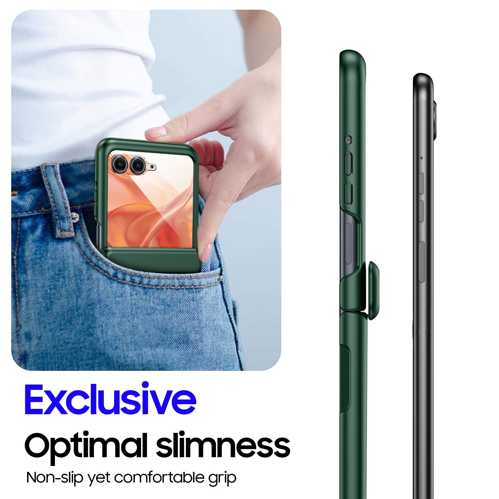 Oupeigar for Motorola Razr 2026/2025/2024 Phone Case With Hinge Protection,Screen Protector,Slim Full-Body Rugged Anti-Scratch Shockproof Case-Green
