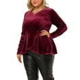 thumbnail image 4 of Agnes Orinda Women's Plus Size Festival Party Velvet Curvy Fall Winter Babydoll Blouse 1X Burgundy, 4 of 7
