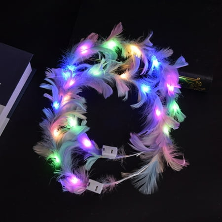 

FensXil Party LightLuminous Feather Headdress Garland LED Luminous Angel Feather Garland Colorful