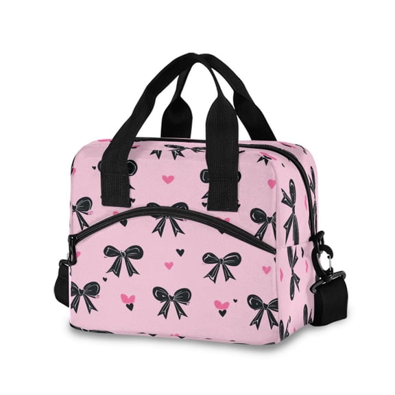 Insulated Crossbody Lunch Bag 10L Lunch Tote with Adjustable Shoulder Strap for Work Office Picnic Black Bows