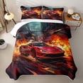 thumbnail image 2 of Castle Fairy Red Supercar Quilt King for Boys,City Explosion King Coverlet Set for Bedroom,Red and Black, 2 of 7