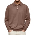 thumbnail image 2 of Mens Knit Polo Sweaters Long Sleeve Polo Lightweight Casual Button Dress Collar Pullover Cozy Sweaters Brown S, 2 of 5