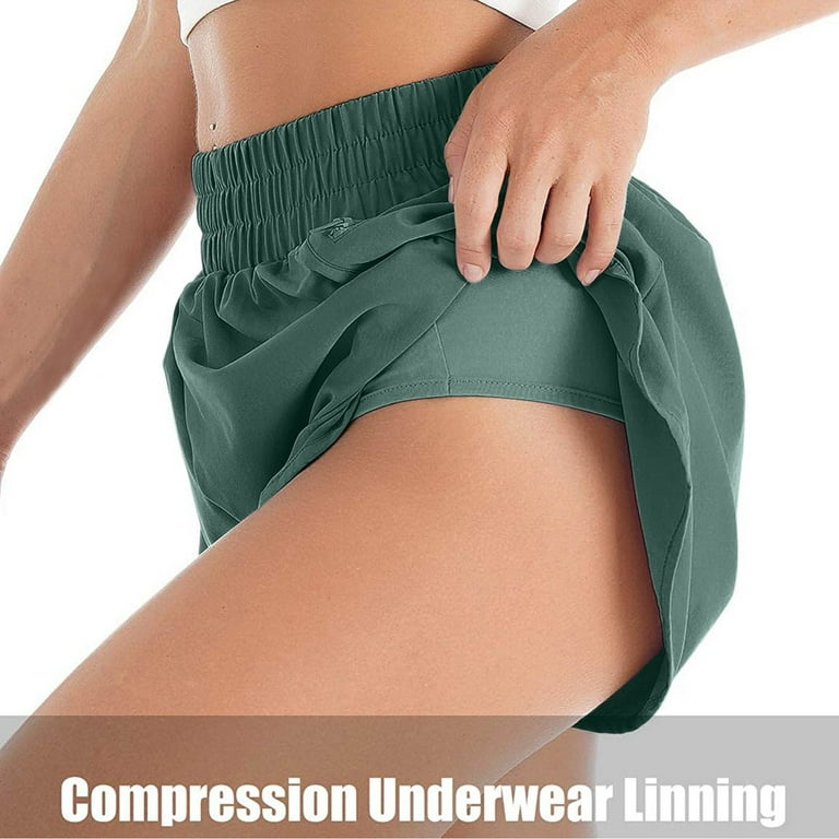 Shorts Women Ladies Running Workout Elastic Waist Pocketed Short Pants Army Green L Walmart
