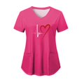 thumbnail image 1 of NIEWTR Solid Color V Neck Scrub Tops for Women Stretchy Pattern Print Uniform Tunics with Pockets(Hot Pink,L), 1 of 4