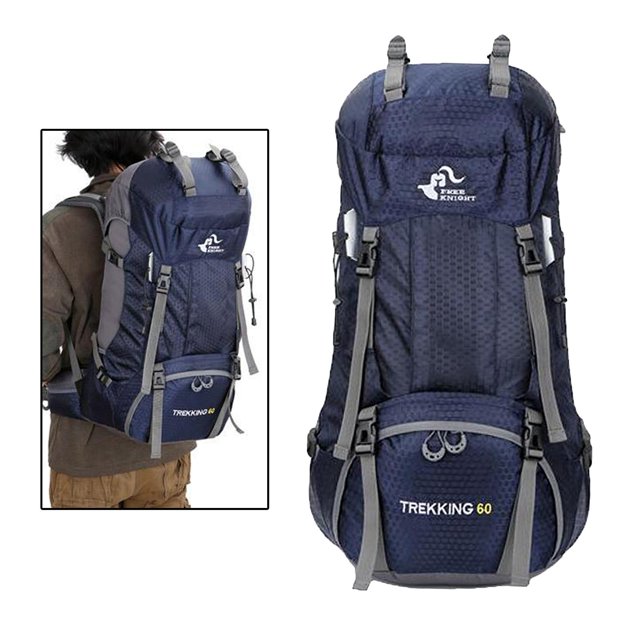 de viaje para acampar y senderismo de 60L, de viaje impermeable Molle con múltiples bolsillos, riñonera, transpirable acolchada ajusta Azul Soledad Senderismo Saco Grande