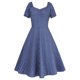thumbnail image 3 of WILLBEST Vestidos Casuales Border Independent Station - Vestido Nuevo para Mujer con Cuello Cuadrado, Manga Corta Abullonada, Elástico, Fruncido, Ajustado, Estampado de Vuelo Grande Mediana​​, 3 of 3