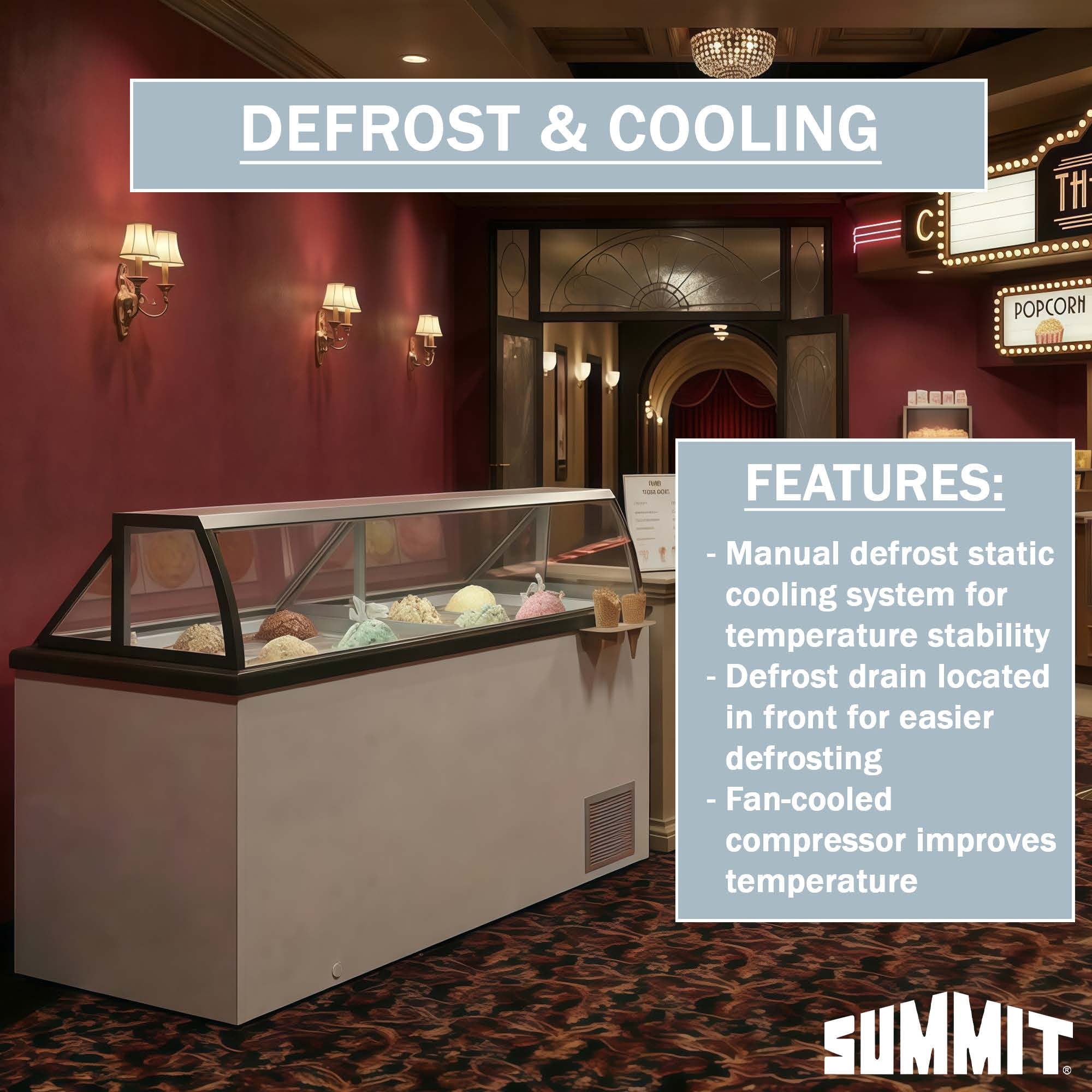 Summit by Elcold Ice Cream Dipping Cabinet, 19.2 Cu.Ft. Capacity, Commercial Freezer, Display, Includes Sneezeguard, White - SCOOPY61