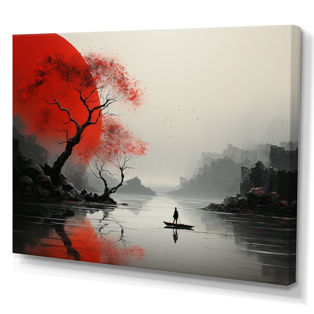絵画 valley Designart Red Canvas wall art, Japan Wall Art, Valley Of