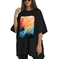 thumbnail image 4 of Plus Size Shirt for Women Oversized Black Tops for Women Short Sleeves Shirt for Women Colorful Ripple T Shirt Crewneck Shirt for Women M, 4 of 5